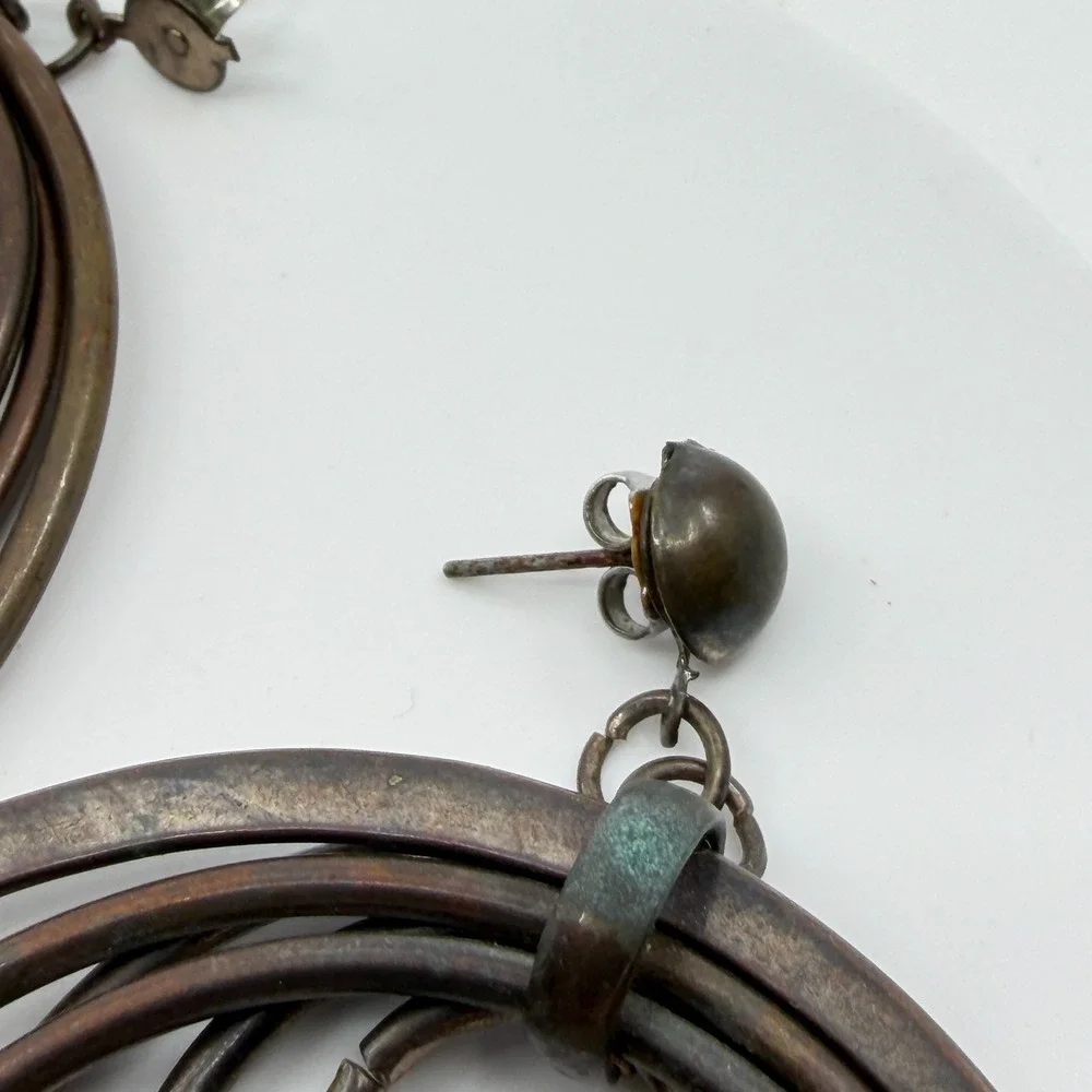 Copper Tone Concentric Multi Hoop Dangle Earrings Boho Artisan Statement Gift
